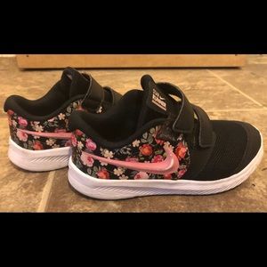 Kids Pink and Black Nike Floral Tennis Shoes
